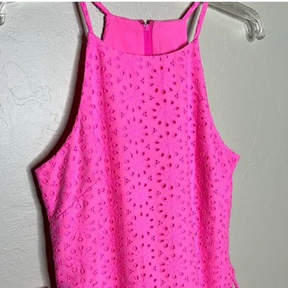 Lilly Pulitzer Vibrant Pink Eyelet Skirted Romper Dress - Picture 4 of 5